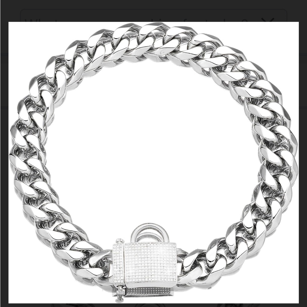 Silver Chain Dog Collar with Zirconia in box 7